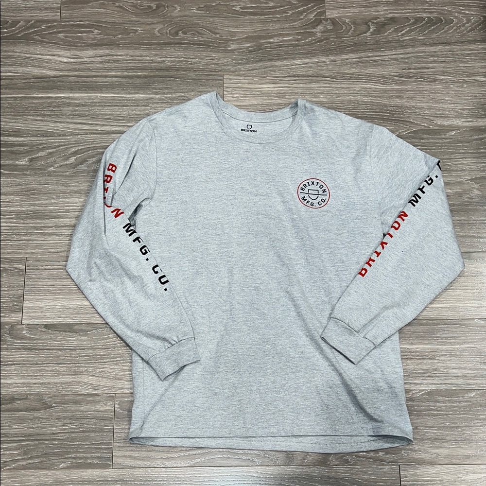 Brixton Light Gray Long Sleeve Tee with Red Accents